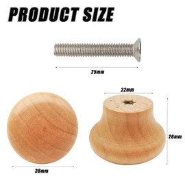 Plorede 3Pcs Wooden Drawer Knobs, Round Cabinet Handles with Screws, 3.5cm x 2cm, Wood, 100% Wood, Wooden