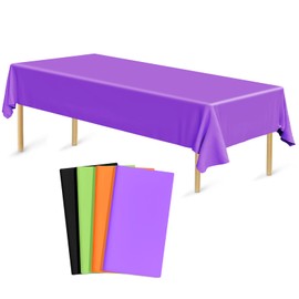 Bouiexye Pack of 4 Disposable Tablecloths, 137 x 274 cm, Plastic Tablecloth, Green, Black, Purple, Orange, Rectangular Table Cover, Garden Tablecloth for Catering, Party, Weddings, Barbecue, Picnic