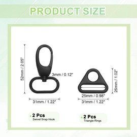 sourcing map Swivel Snap Hook, Zinc Alloy Push Gate Lobster Claw Clasp with Triangle Rings for Lanyard DIY Crafts Making (1", Black)