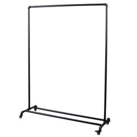 MBQQ Industrial Pipe Clothing Racks on Wheels,47in Length Heavy Duty Garment Racks,Vintage Rolling Clothes Display Rack,Retail Display Rack,Black