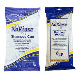 No Rinse Bathing Wipes and Shampoo Cap - Cleans, Deodorize, Moisturizes - Provides A Complete Bath Anywhere