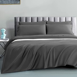 SAKIAO 1200 Thread Count Cotton Sheets, 100% Egyptian Cotton Sheet for Queen Size Bed, Sateen Weave Bed Sheets 17-Inch Deep Pocket - Breathable and Hypoallergenic - 4 Piece (Charcoal Grey, Queen)