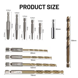 Leogony 11 Pcs Easy Out Bolt Extractor Set, 4 Bits 1 7.5mm Drill 5 Extractors and 1 Drill Extender for Removing Damaged Screw Stud