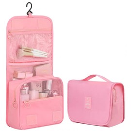 Travel Hanging Toiletry Bag Wash Bag, YYGOJOY Foldable Wash Bag Makeup Cosmetic Bags, Portable Waterproof Organizer Bags for Men Women Girls (Pink)