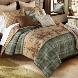 BLACK FOREST DECOR Woodland Sage Bear & Moose Wildlife Quilt Bed Set - Queen Size Lodge Bedroom Bedding with Mountain Wildlife Theme