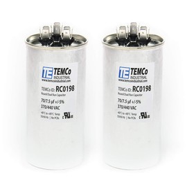 2 Pack TEMCo 70+7.5 uF Dual Run Capacitor CBB65, 70+7.5 MFD, 370-440V, Round, 50/60Hz | for HVAC AC Fan, Motor, Blower Applications