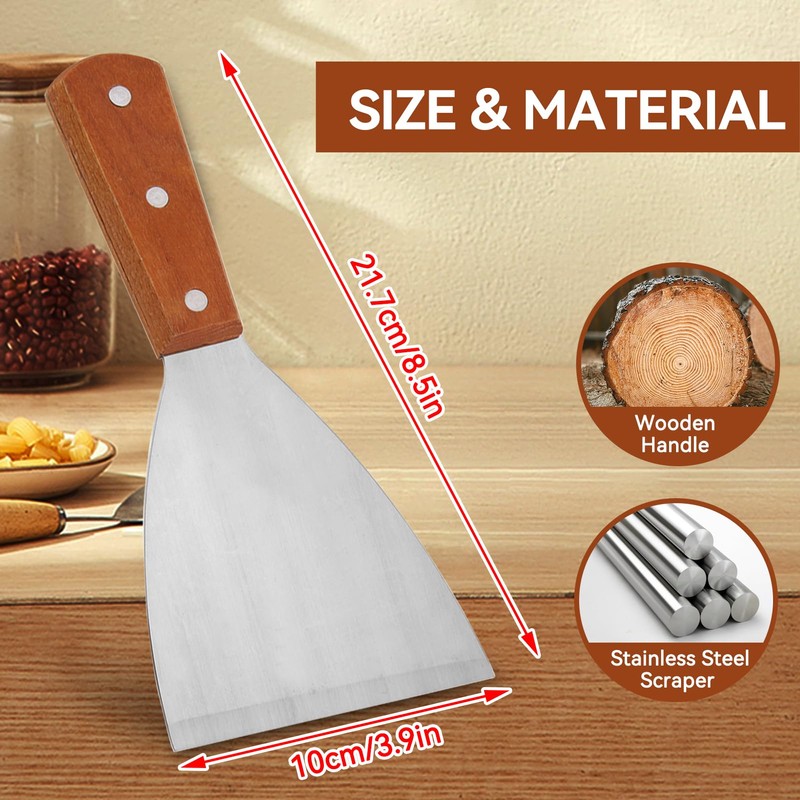 2pcs Spatula for Cast Iron, Stainless Steel Griddle Scraper Slant