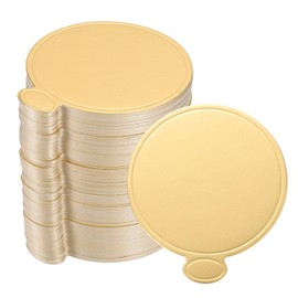 uxcell uxcell 200pcs Mini Cake Boards, Mousse Cake Cardboards Round Cake Bases Plates Cupcake Dessert Displays Base Tray for Cupcakes, Cakes, Dessert Base - Grease Proof (Gold)