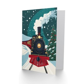 Artery8 Polar Express Steam Train Decorated Tree Blank For Him Or Her Art Xmas Festive Christmas Card