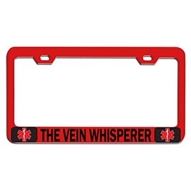 Custom Brother - The Vein Whisperer Paramedic Doctor Nurse Red Steel Auto SUV License Plate Frame License Tag Holder, K49