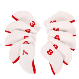 Golf Club Iron Head Covers 10 Piece Set Headcover Protector White with Red