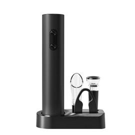 ELMWAY Electric Wine Opener Set, Battery Operated Wine Bottle Opener with Storage Base, Wine Corkscrew Remover, Automatic Wine Opener Accessories for Home Bars(Black, 4 x AA Batteries Not Included)