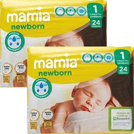 Naanz Mamia Newborn Nappies, Size 1, 2 x Packs of 24 (48 Nappies)