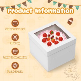 15 Pack Cake Boxes, 10x10x8 Inches Tall Cakes Box with Window, White Cake Boxes with Cakes Boards, Square Bakery Box, for Cake, Treat Cookie Dessert, Pastry, Birthday Party, Mother's Day, Weddings