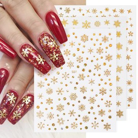 12 Sheets Christmas Snowflake Nail Art Stickers,Gold Nail Supplies Snowflake Nail Decals Metallic Snowflakes Glitter Gold Silver Nail Designs for Christmas Nail Decorations Xmas Manicure Accessories