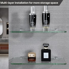 SAYAYO Bathroom Glass Shelf Wall Mounted 6MM Tempered Transparent Glass with Chromed Shelf Brackets 300MM Length, EGBL1010R-M6-300-C-FBA