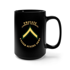 MIP Black Mug 15oz - Army - Private - PV2 - Combat Veteran - Flat