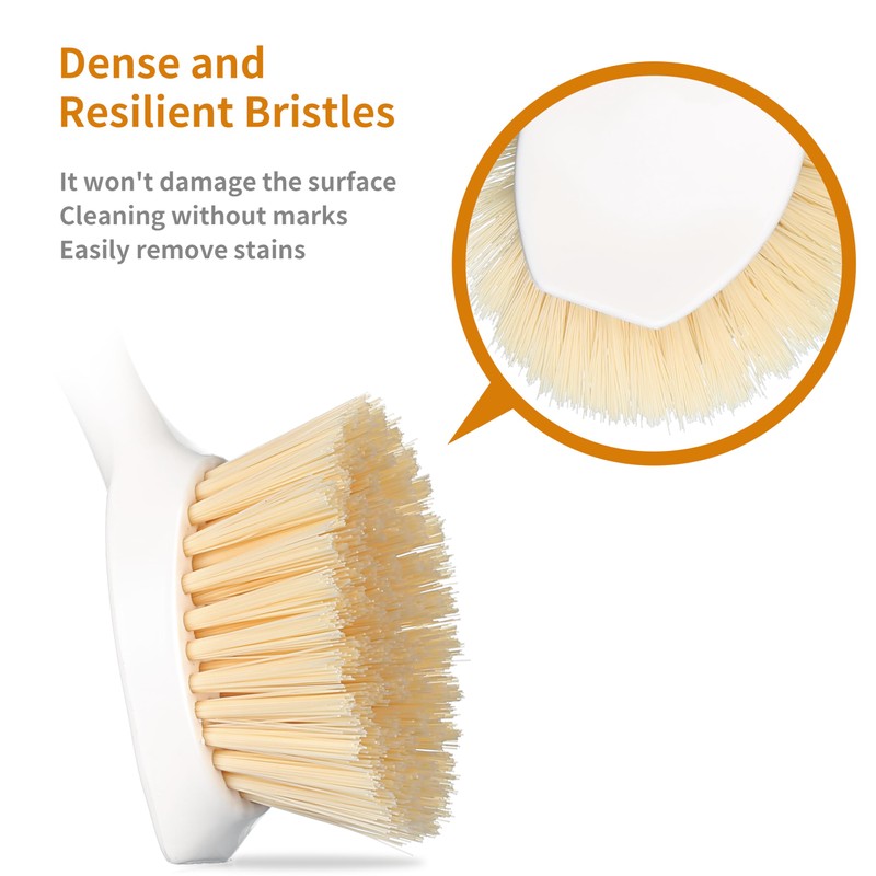 2 Pack Kitchen Dish Brush Bamboo Handle Dish Scrubber Built-in