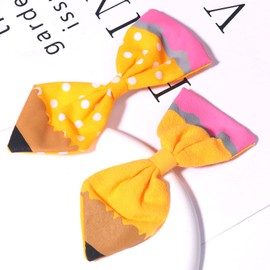 HIFANMM 2Pcs Back to School Hair Clips Yellow Pencil Hair Accessories for Girls Cute Wave Point Bow Hairpins Litter Girls Alligator Hair Barrettes for School Opens Season Students Toddlers Kids Decor