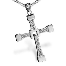 Sevinora Cross Chain in Silver Necklace with Pendant for Men Women Iced Out Jewellery Cross Gift, Cubic Zirconia Rhinestone Copper, Cubic Zirconia