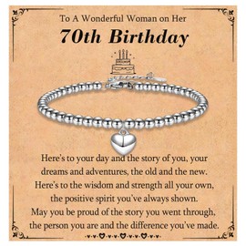 KORAS 70th Birthday Gifts for Women, Heart Charm Bracelet 70th Birthday Bracelet Gifts for 70 Year Old Women, Women 70th Birthday Presents