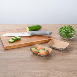 Restaurantware Bio Tek 4 Ounce Paper Boats, 50 Disposable #25 Food Trays - PE Lining, Durable, Camouflage Print Paper Food Baskets, For Concession Stands, Picnics, or Fairs