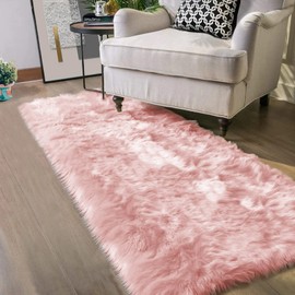 Latepis Pink Runner Rugs Faux Sheepskin Fur Rugs 2X5 Fluffy Rug for Bedroom Cute Furry Rug Shag Rug Fuzzy Rug for Girls Room Dorm Luxury Room Decor