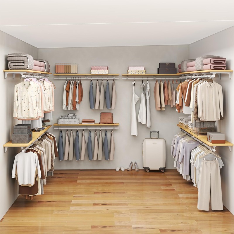 bimiti Wall Mounted Clothes Rack - Solid Wood Closet Storage