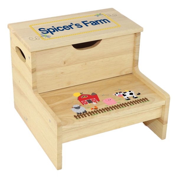 Barnyard Animal Step Stool for Kids with Storage Compartment Personalized