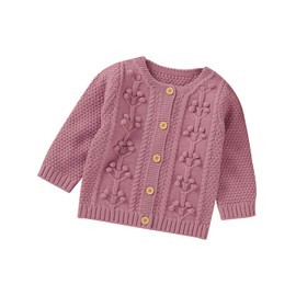 DovFanny Baby Boys Girls Sweater Knit Solid Color Cardigan Outwear Knitwear Newborn Winter Warm Long Sleeve Cable Floral Clothes Pink 3-6 Months