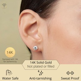 MAX + STONE 14k Yellow Gold Earrings for Women & Men with Genuine Round Crystal | Cubic Zirconia Earrings Studs with Gold Earring Backs | 1.5 Carats total |