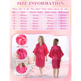 DOLOS Kids Girls Robes Silky Satin Flower Girl Sleepwear for Birthday Spa Bridal Party with Elastic Hair Ties Eye Mask and Hair Band (Rose, 12)