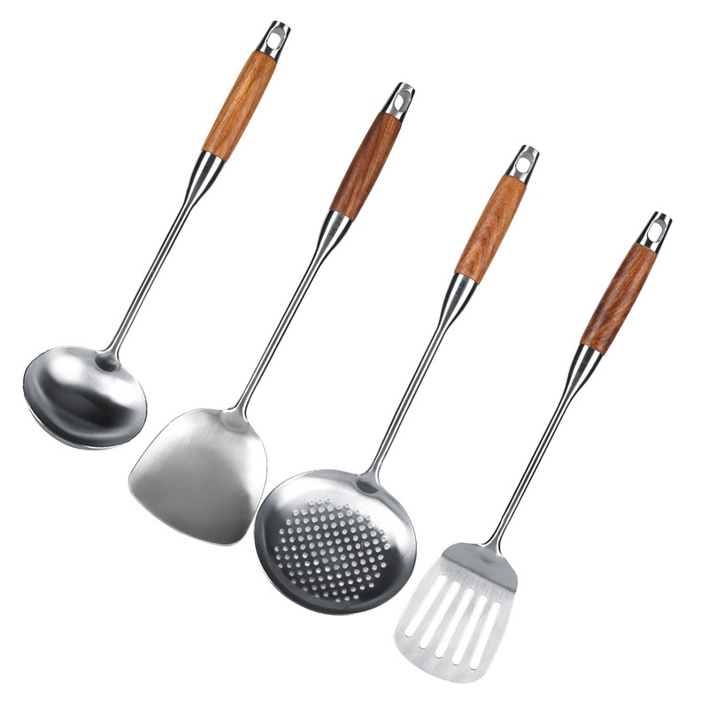 4Pcs/Set 304 Stainless Steel Rosewood Cooking Utensils Cookware Set Kitchen