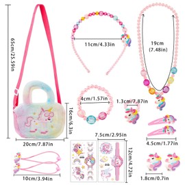 SOETDERT Unicorn Handbag Gift, Girls Unicorn Jewellery Set, Unicorns Children's Jewellery Necklace Bracelet, Ring, Hair Clip, Birthday Gift for Children Girls Role Play, Cotton