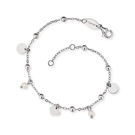Engelsrufer Women's Sterling Silver Bracelet – Silver Charm Elements and Shell Pearl Pendant – Lobster Clasp – Adjustable in Two Lengths – Nickel-Free, Sterling Silver, No Gemstone