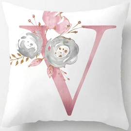 Tillskuch Pink Cushion Covers Cute Alphabet Decorative Throw Pillow Cover Square Letter Pillow Protectors for Sofa Couch Bedroom Chair Home Decor 45cm x 45cm(V)