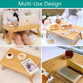 Lap Desk for Bed, COIWAI Bamboo Bed tary, Laptop Table, Foldable Floor Tray Bed Table Desk,Adjustable Height, Portable Picnic Desk Foldable,Serving Breakfast Tea Coffee in Bed Couch Floor