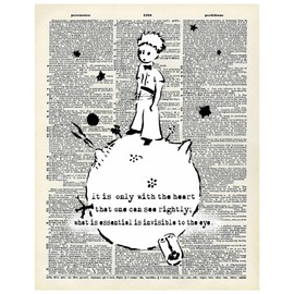 The Little Prince Dictionary Art Graffiti - Urban Street Art Wall Decor for Nursery, Kids Room - Inspirational Literary Quote Home Decoration - Upcycled Vintage 11x14 Unframed Print