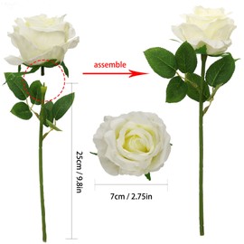 Felice Arts 12 Pack White Artificial Roses Flowers with Stems Silk Rose Bouquet for Mothers Day Wedding Vase Table Centerpiece DIY Decor