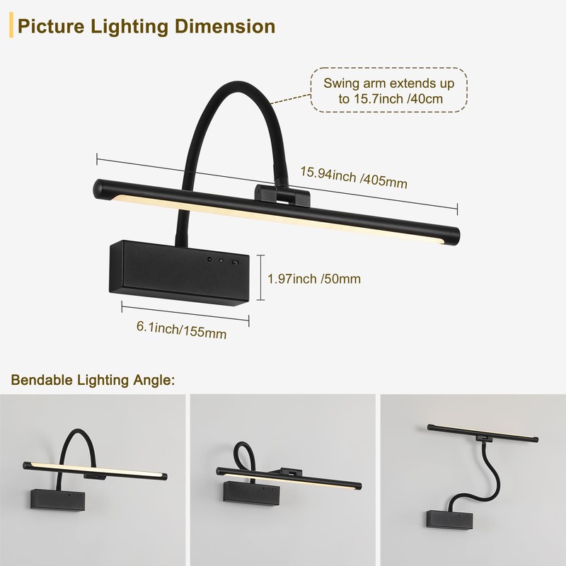 JOOSENLUX Wireless Picture Light - Battery Operated Black Wall Light