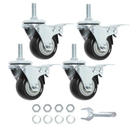 Finnhomy Stem Caster Wheels 2 Inch Heavy Duty Threaded Swivel Casters 3/8"-16x1 with Brake Set of 4 Premium Polyurethane Wheels PU Load Bearing 800 Lbs Anti-wear Smooth Casters, Black