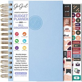 GoGirl Budget Planner & Monthly Bill Organizer â Monthly Financial Book with Pockets. Expense Tracker Notebook Journal to Control Your Money, Compact Spiral-Bound Hardcover, Lasts 1 Year â Periwinkle