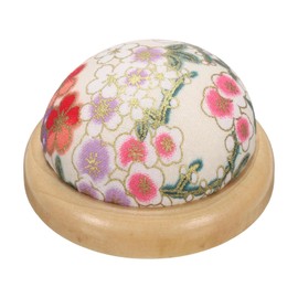 sourcing map Pin Cushion Wooden Base Japanese Style Round Pincushion Needle Holder for Sewing Quilting Needlework DIY Crafts, White Floral Style