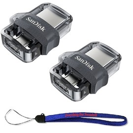 SanDisk Ultra 32GB (Two Pack Bundle) Dual Drive m3.0 (SDDD3-032G-G46) works with Android Devices and Computers Flash Drive with Everything But Stromboli (TM) Lanyard