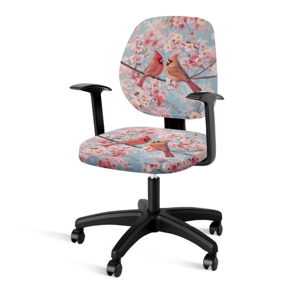 Cadowhimsy Peach Floral Cardinal Bird Print 2 Piece Office Chair