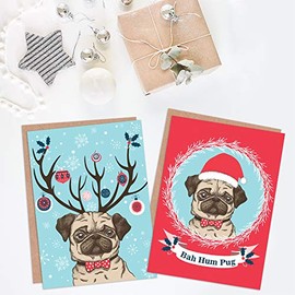 Christmas Cards X6 Pug Dog Cute Funny Bah Humbug Set (2 Designs) Xmixp ACK007 _ CP