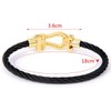 Deelfel Men's Women's Horseshoe Bracelet, Black, Silver, Stainless Steel, Zirconia,