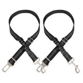 AiTodos® 2pcs Car Dog Seat Belt Car Dog Seat Belt Adjustable 50-85cm Safety Belt with Elastic Padding Night Reflective - Black