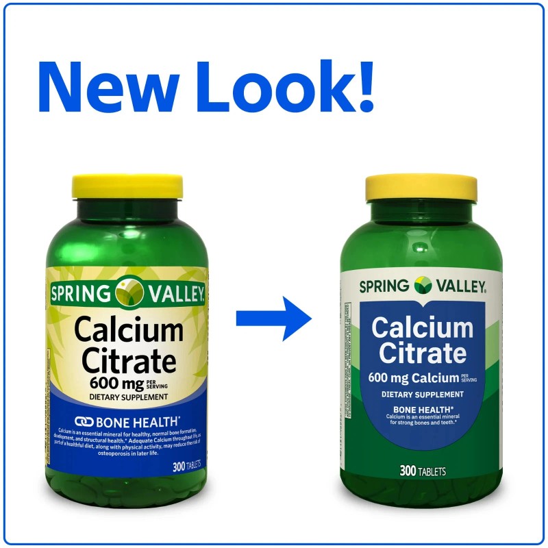 Spring Valley Calcium Citrate 600 mg, Bone Health Supplement, 300