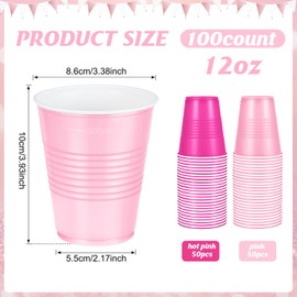 Hauwellter 100 Pcs Pink Plastic Cups 12 oz, Bulk Light Pink and Hot Pink Disposable Party Graduation Cups for Graduation Picnic Wedding Bridal Birthday Christmas Theme Party Supplies Decorations